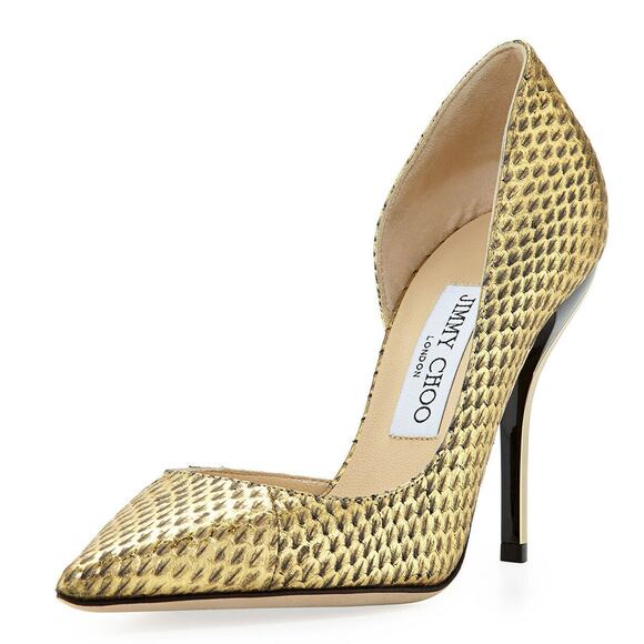 Jimmy Choo WIllis Gold Snake Half d'Orsay Pointy Pumps High Heels - Picture 12 of 12